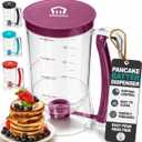 KPKitchen Pancake Batter Dispenser - Kitchen Must Have Tool for Perfect Pancakes, Cupcake, Waffle, Muffin Mix, Cake & Crepe - Baking Supplies for Griddle - Pancake Maker with Measuring Label (Purple)