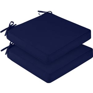 downluxe Waterproof Outdoor Chair Cushions Set of 2, 19" x 19" x 3" Patio Chair Cushion with Non-Slip Ties & Handle, Square Outdoor Cushion for Patio Furniture with Removable Cover, Navy