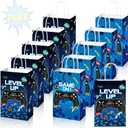 Saypacck 30 Pcs Video Game Party Gift Bags Gamer Theme Party Supplies Level up Paper Handbag Goodie Bag with Handle Gaming Favors for Birthday(Blue)