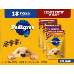 Pedigree Choice Cuts in Gravy Adult Soft Wet Dog Food 18-Count Variety Pack, 3.5 oz. Pouches