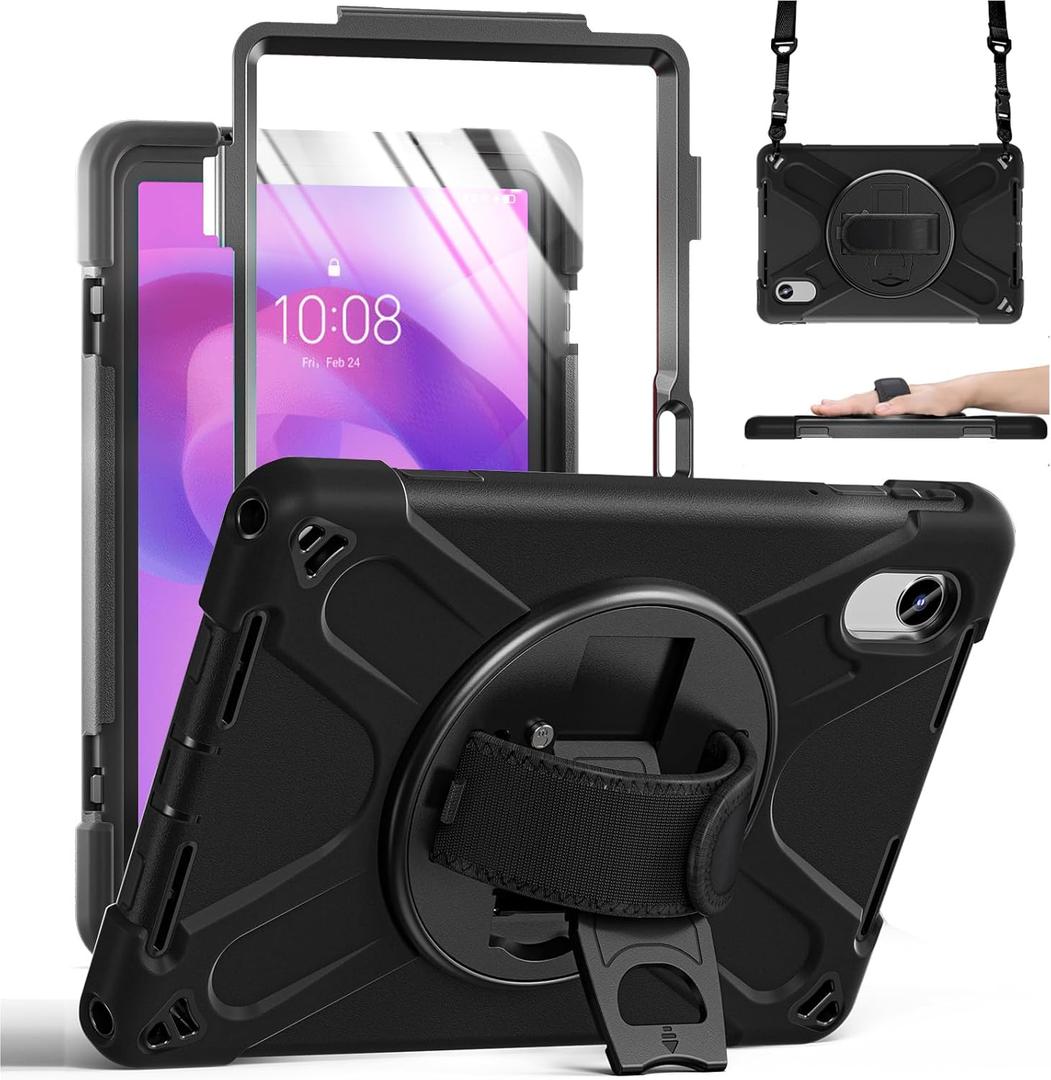 ZenRich Rugged Case for Lenovo Idea Tab 11 2025 / K11 Gen 2 / Xiaoxin Pad 11 / M11 11-inch Heavy Duty Shockproof Case with 360 Rotating Kickstand, Built-in Screen Protector,Hand Strap & Shoulder Belt