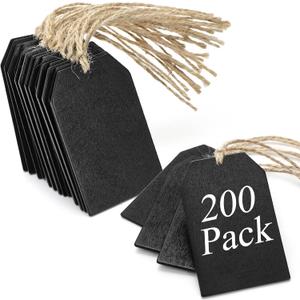 TOPZEA 200 Pieces 3"x2" Wood Chalkboard Tags Bulk, Double-Sided Hanging Name Labels Mini Chalkboard Sign with String for Christmas Stocking, DIY Gift, Party Favors & Craft Supplies