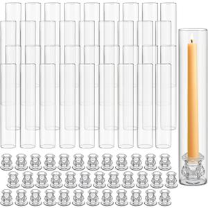 36 Set Christmas Glass Hurricane Candle Holders 12.6" Open Ended Glass Candleholder Tube Shape Bottomless and 2.2" Taper Clear Candlestick Holders for Wedding Party Table Centerpiece (Clear)