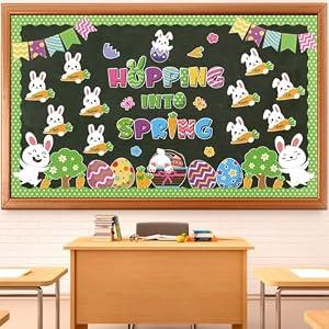 Pajean Easter Bulletin Boards Easter Classroom Decor Christian Religious Bulletin Board He is Risen Cross Bunny Egg Cutouts for Spring School Home Church Wall Door(Bunny)