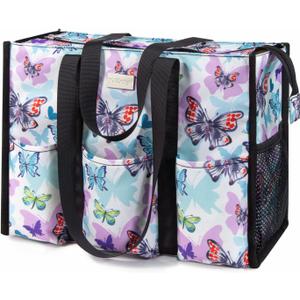 TOPDesign Utility Water Resistant Tote Bag with 13 Pockets, Top Zipper Closure & Thick Bottom Support, for Working Women