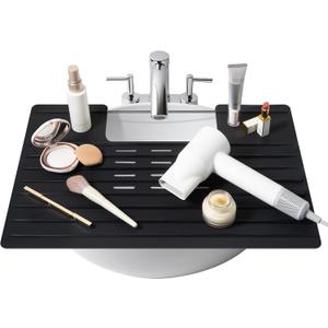 Maplefield Bathroom Sink Cover for Counter Space, Heat Resistant Silicone Sink Mat for Your Beauty Routine, Small Bathroom Space Saver Sink Cover for Makeup (Black Large, 22 x 2 x 2 Inches)