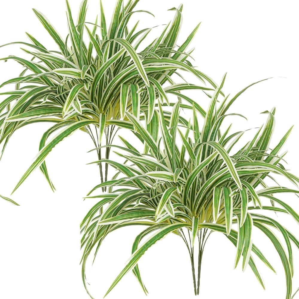 Artificial Spider Plant Large 23.6In Fake Greenery Plants UV Resistant Outside Faux Plants Bushes for Indoor Table Outdoor Planter Decor (4)