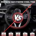 SEG Direct Steering Wheel Cover for 14.5-15 inch Wheels, Breathable PU Leather with Perforated Sides, Anti-Slip Grip, Universal Fit for Cars & SUVs, Black and Burgundy