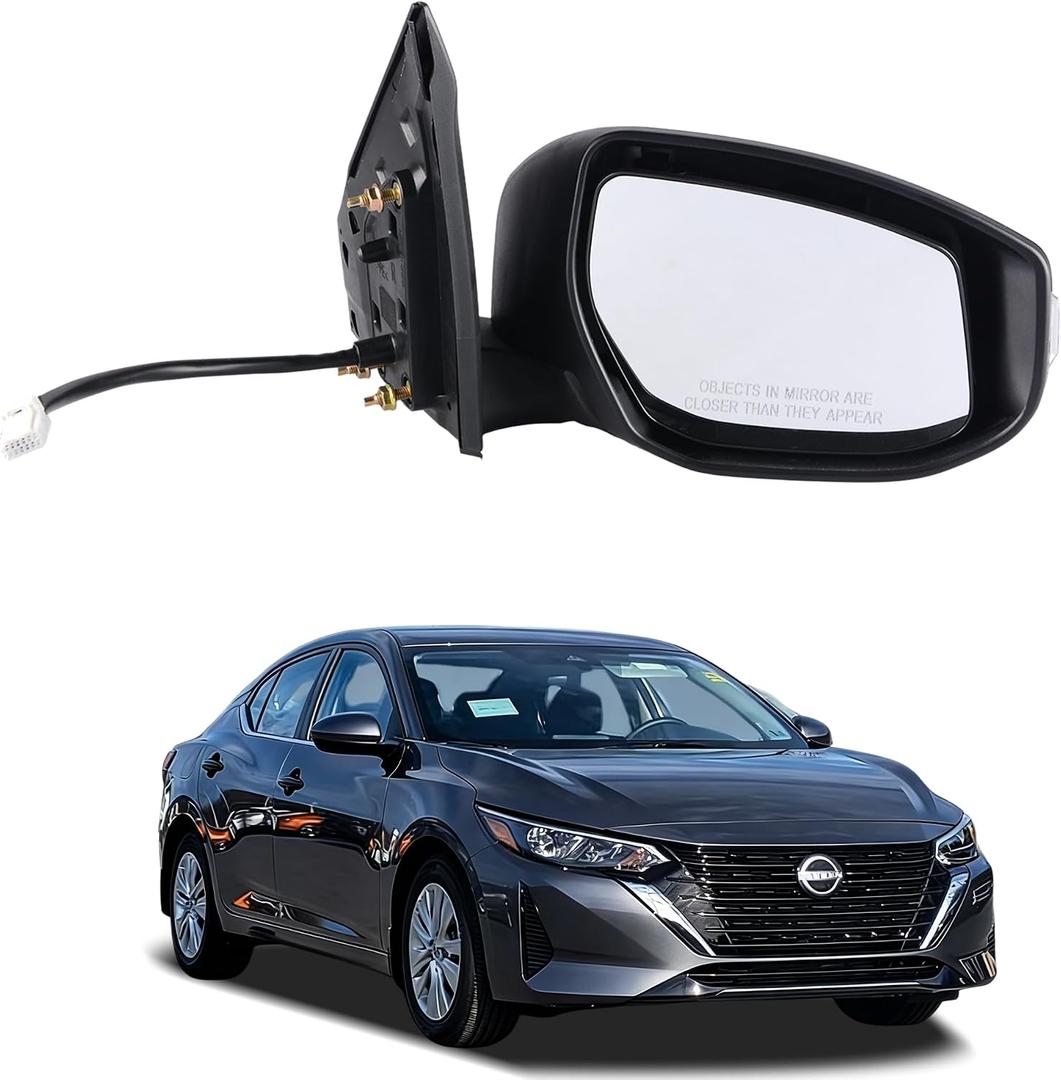 Passenger Side Power Adjust Mirror Manual Fold w/Heat Signal Light Compatible for Nissan Sentra 2013-2019 Replaces 96301-3SG0D NI1321237 (7Pins Right)