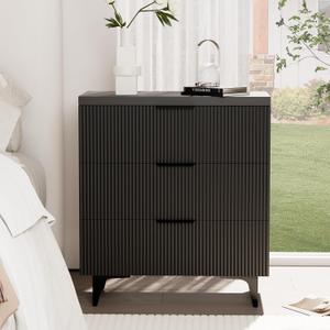 Royal Windsor Fluted Nightstand with 3 Drawers, Side End Table, Accent Storage Cabinet,Modern Night Stand Bedside Table for Bedroom,Black