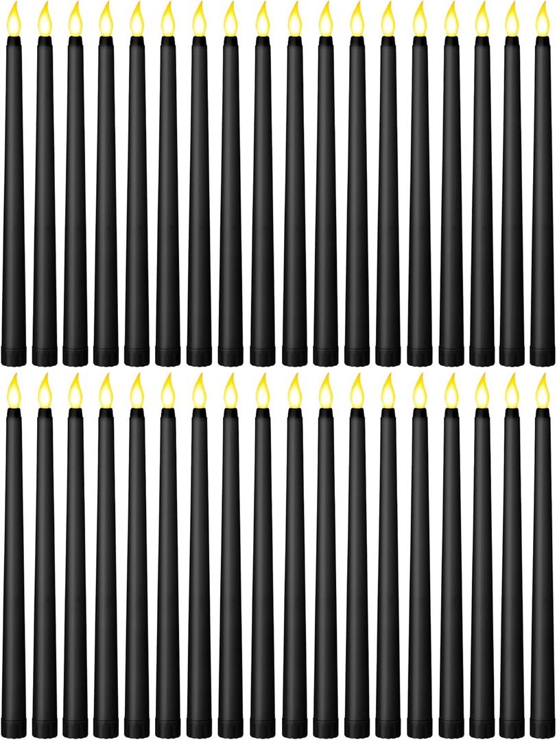 Treela 36 Pieces Flameless Taper Candles 11 Inch Flickering Faux LED Battery Operated Electric Fake Candles for Christmas Halloween Birthday Wedding Party Supplies(Black)