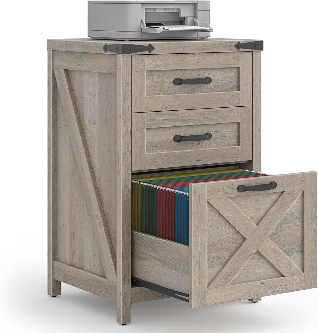 Small Farmhouse File Cabinet with 2 Drawers for Home Office, Rustic Grey