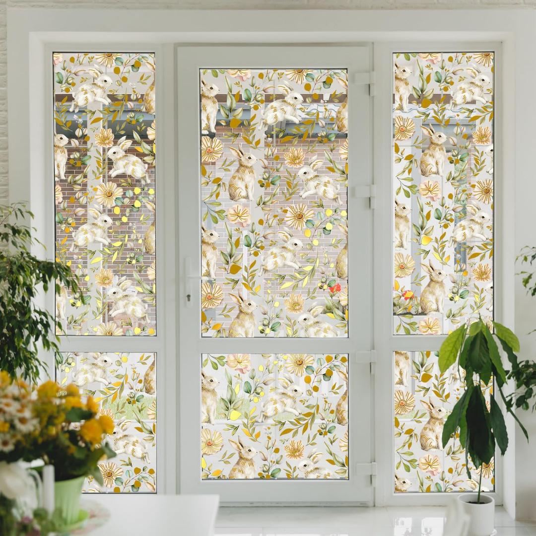 1 Sheet Easter Window Clings Electrostatic Cartoon Easter Bunny Window Stickers for Glass Double-Sided Spring Flower Windows Stickers Decals for Holiday Window Glass Decoration 47.6312.2 in (886)