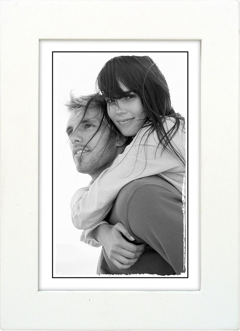 Malden International Designs Linear Classic Wood Picture Frame, 4x6, White