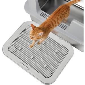 Cat Litter Mat Litter Box Mat with a Flip-top Lid,Extra Large Double-Layer Trapping Mats for Kitty,XL Cat Trapping Pad with Non-Slip Base,Durable,Waterproof,Washable,Easy to Clean (Grey)