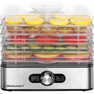 Elite Gourmet EFD3321X Food Dehydrator, Stainless Steel Trays Adjustable Temperature Controls, Jerky, Herbs, Fruit, Veggies, Dried Snacks, Stainless Steel