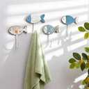 Weysat 4 Pcs Nautical Sea Fish Wall Hooks Blue Fish Wall Mounted Key Holder Vintage Nautical Bathroom Decor Summer Rustic Decorative Hook for Living Room Bathroom