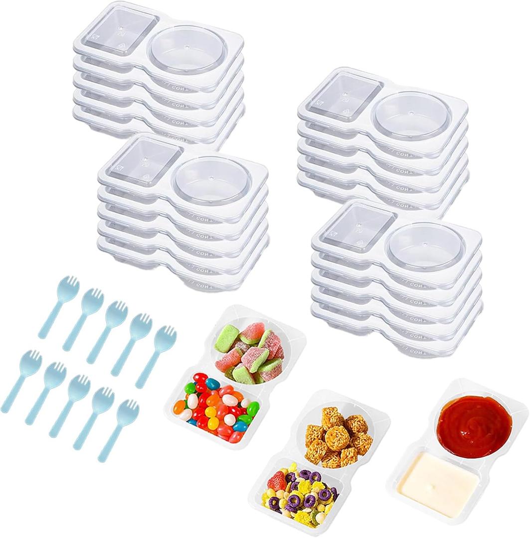 20 Sets Reusable Snack Containers: 2-Compartment Snack Pack Containers with Lids - Ideal for Portion Control, Refrigeration, Outdoor Takeaway, Travel & Camping