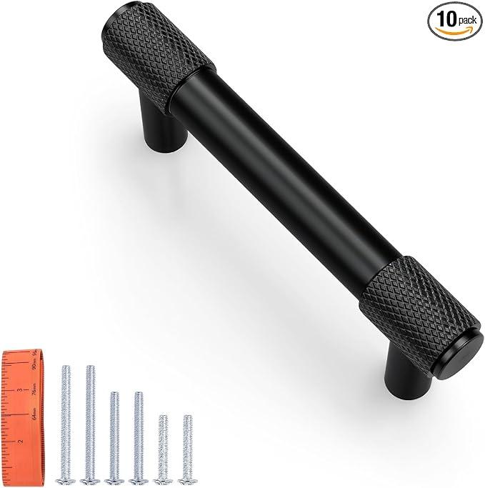 KNOBWELL 1 Pack Knurled Matte Black Solid 3 Inch（76mm） Hole Center Cabinet Handles Drawer Pulls for Kitchen Cabinet Pulls Cabinet Hardware,Aluminum Alloy Modern Cupboard Handles