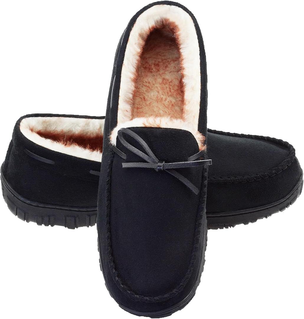 LA PLAGE Men's Moccasin Slippers Memory Foam Warm Plush House Slippers, Indoor Outdoor Comfortable Winter House Shoes (12)