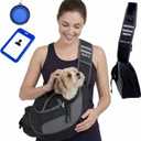 Hands-Free Sling Pet Carrier for Cats and Small Dogs up to 10lbs  Travel Set Includes Foldable Water Bowl & ID Card  Breathable Mesh, Safety Hook & Adjustable Padded Strap for Walking & Travel (Black)