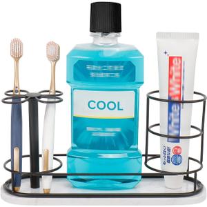 HarJue Toothbrush Holder Stand for Bathroom, Metal Toothbrush Organizer with Marble Base, Toothbrush Storage Collection for Family, Suitable for Home Hotel Countertop Vanity (Large, Matte Black)