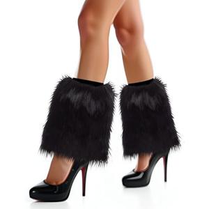 Barelove Women's Faux Fur Leg Warmers, Plush Soft Furry Fluffy Winter Long Boot Cuff Wrist Covers Boots Sleeves (Black, 7.9“), Pack 2