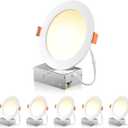FREELICHT 6 Pack 6 Inch 5CCT Ultra-Thin LED Recessed Ceiling Light with Junction Box, 2700K/3000K/3500K/4000K/5000K Selectable, 1050LM Brightness, Dimmable Canless Wafer Downlight, 12WEqv110W, ETL&FCC