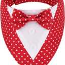 ADOGGYGO Valentine Dog Tuxedo Bandana, Red Heart Pet Tux with Bowtie Adjustable Valentine Costume for Small Dogs Pets (S)