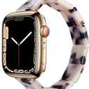 Heesch Resin Fashion Watch Band Compatible with Apple Watch Series Ultra//10/9/8/7/SE/6/5/4, Tortoise Elastic Watch Band Bracelet Jewelry Wristband Women Girl for iWatch, 38/40/41/42mm, 42/44/45/46/49 (38/40/41/42mm(Series 10)-S: 5.5''-6.2'', Ivory Tortoise Slim)