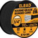 Heavy Duty Bungee Cord Roll, 1/4" x 110ft Marine Grade Outdoor Bungee Cords, Black Super Elastic Shock Cords, Long Cord for Cargo, Camping, Bike Racks, Tents