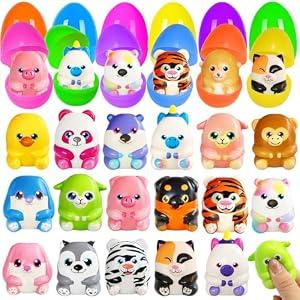 PIONJOY 20 Pack Easter Egg Filled Slow Rising Squishy Toys, Colorful Animal Squishy Easter Egg Fillers Bulks for Kids Toddlers Teens Boys Girls Easter Basket Stuffers Hunt Easter Party Favor
