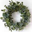 HomeKaren Eucalyptus Wreaths for Front Door 22", Handmade Green Leaves Wreath for Summer, Spring and All Seasons, Greenery Floral Wreath for Wall and Outside