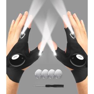 LED Flashlight Gloves, Valentines Day Gifts for Him Men Boyfriend Husband, Mens Gifts for Fathers Day Christmas Birthday, Cool Gadget Waterproof Hands-Free Finger Lights for Camping Fishing Repairing (Black)