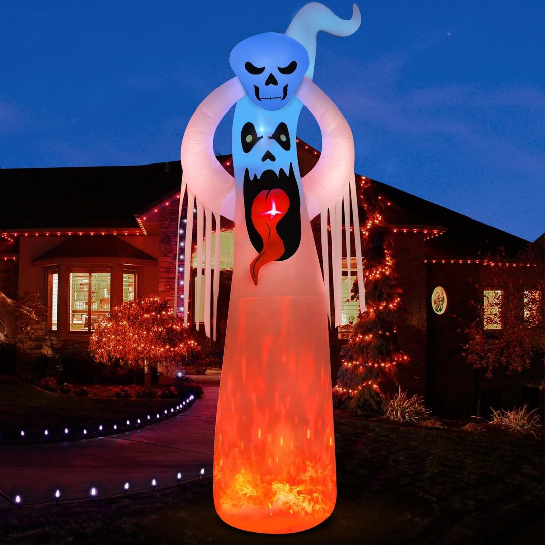 DomKom Halloween Inflatable Blow Up Decorations, 12FT Giant Terrible Spooky Ghost, Built-in LEDs for Holiday Party, Garden, Lawn, Yard, Patio Décor