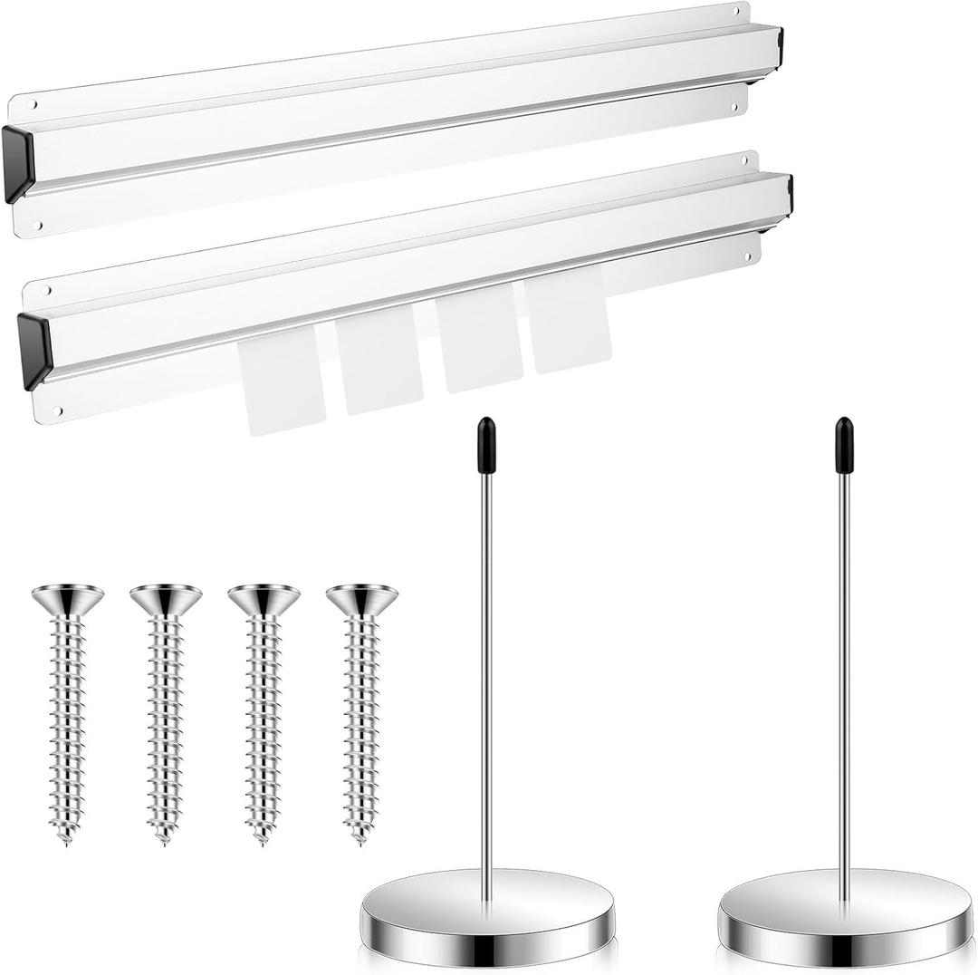 4 Pcs Ticket Holder for Restaurant Set Including 2 Stainless Steel Receipt Holder Spike Ticket Stabber and 2 Aluminum Slide Rack Rail for Restaurant Cafes Kitchen(Silver, 15.8 x 2.3 Inch)