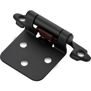 4 Pack (2 Pairs) Matte Black Cabinet Hinges for Kitchen Doors, Self-Closing, 1/2 Inch Overlay (Variable), Semi-Concealed Face Frame, Surface Mount Cabinet Hardware
