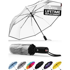 Repel Umbrella - Windproof Travel Umbrellas for Rain - Engineered to Withstand 85MPH Winds, <1lb - Lightweight, Durable, Compact, Waterproof, Auto Open Close, Fiberglass Frame