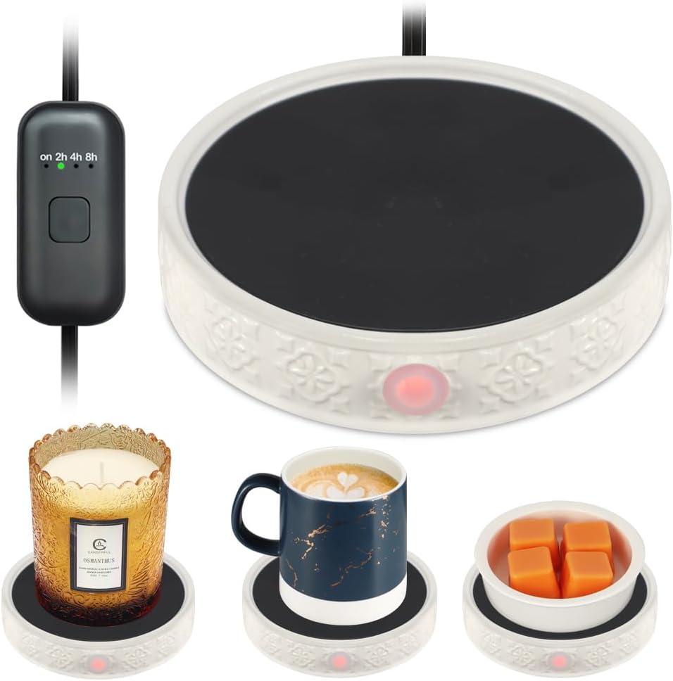 Coffee Mug Warmer for Desk, Electric Candle Warmer with Auto Shut Off, 2-4-8 Hour Timed Smart Cup Warmer for Heating Coffee, Beverage, Milk, Tea and Hot Chocolate(No Cup-White)