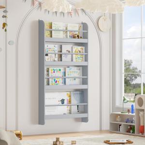 FOTOSOK Kids Bookshelf, Wall Mount 4-Tier Book Shelf Organizer for Toys and Books, Toy Storage Bookshelf in Bedroom, Living Room and Nursery, Grey (Single One)