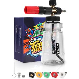 Foam Cannon for Pressure Washer with Wide Mouth, Adjustable Snow Foam Lance for Car Wash, 1/4" Quick Connect, 5 Nozzle Tips, Extra 1.1mm Orifice for Thick Foam