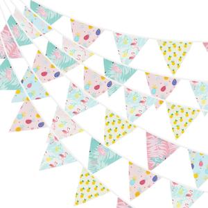 2 x G2PLUS Summer Party Decorations Banner, 39FT Tropical Flamingo Pineapple Bunting Banner, Reusable Cotton Triangle Flag Garland for Pool, Beach & Luau Party
