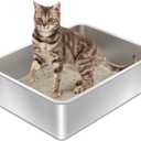 Stainless Steel Litter Box- 17.7" L x 13.77" W x 6" H Metal Cat Litter Box, Medium Cat Litterbox for Kitty or Rabbits,Non Stick, No Smell, Easy to Clean
