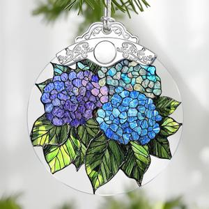 Hydrangea Stained Glass Ornament, Christmas Ornaments Christmas Tree Ornament, Holiday Decor, Xmas Stocking Stuffers, Gift Idea, Gifts for Flower Lover, Hydrangea Lover, Gardener, and Friend, 3 Pack