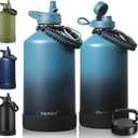 CIVAGO Gallon Insulated Water Bottle Jug with Straw, 128 oz Large Stainless Steel Water Flask, Big Metal Thermal Mug with 3 Lids for Sports, Travel, Gym, and Camping, Indigo Black