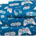 Softan Kids Bed Sheet Set, 4-Piece Full Size Sheets, Microfiber Fitted Sheet with 15 Inches Deep Pocket and Corner Straps, Breathable & Silky Soft Game Controller Printed Sheet and Pillowcase Sets