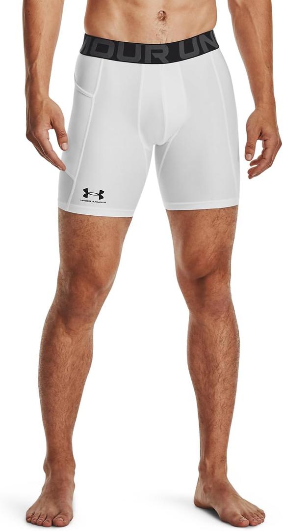 Under Armour Men's HeatGear Compression Shorts (White (100)/Black), Small Tall