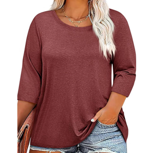 Beautife Plus Size Tops for Womens 3/4 Sleeve Casual T Shirts Loose Fit Tunic Blouse, XL