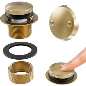 Esnbia Bath Tub Drain and Overflow Kit, Replacement Bathtub Drain Trim Kit with 2-Hole Overflow Faceplate and Universal Fine/Coarse Thread, Brushed Gold (Brushed Gold)