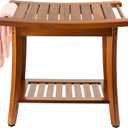 Utoplike Teak Shower Bench Seat with Handles, Portable Wooden Spa Bathing Stool with Storage Towel Shelf, 22" x 13" x 18.6", Perfect for Indoor and Outdoor Use